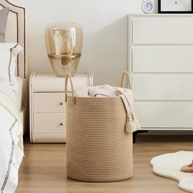 Woven Rope Laundry Hamper Basket by YOUDENOVA, 72L Tall Luandry Basket, Baby Nursery Hamper for Blanket Storage in Bedroom-Large-Jute - Image 5