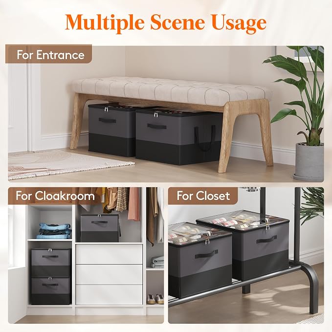 Lifewit Shoe Storage Organizer for Closet, Holder Box, 2 Pack, Black&Gray - Image 8