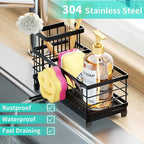 HapiRm Sponge Holder for Kitchen Sink - Self-draining Sink Caddy with Smiley Face and Brush Holder, Stainless Steel Kitchen Countertop Essentials and Gadgets - Black - Image 5