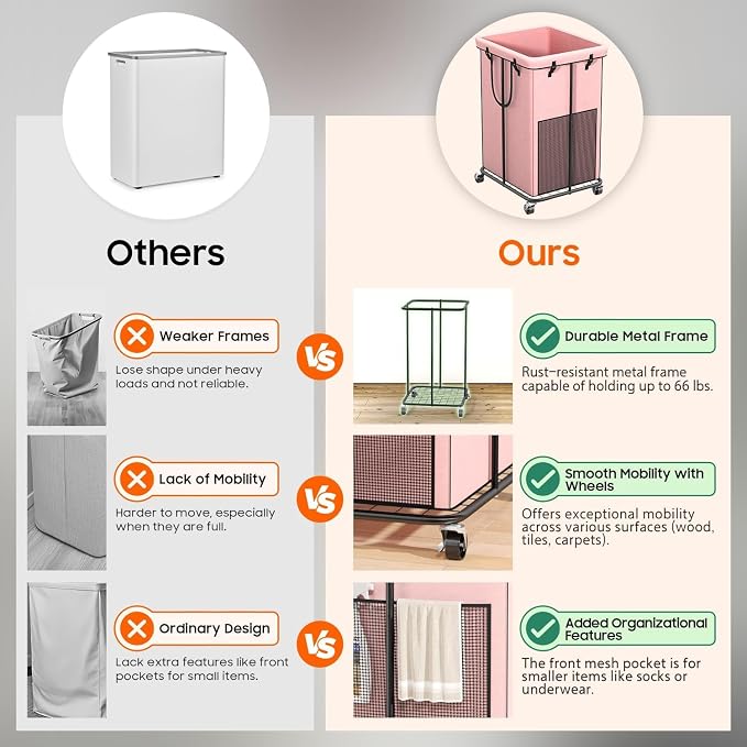 Laundry Hamper with Wheels, 150L Rolling Laundry Basket with Bag & Handles - Image 4