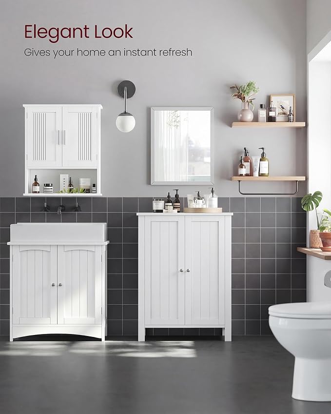 VASAGLE Bathroom Floor Storage Cabinet, Adjustable Shelves, Cloud White - Image 8