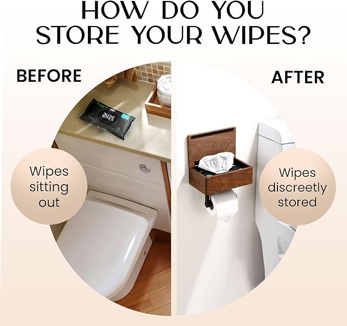 Day Moon™ - Toilet Paper Holder with Shelf - Modern Roll Holder for Bathroom - 1 Pack - Wall Mount - with Storage, Wood - Image 2