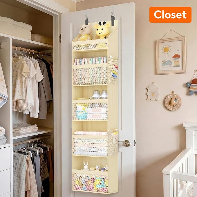 Lifewit 5 Tier Over the Door Organizer, Diaper Hanging Storage, Beige - Image 2