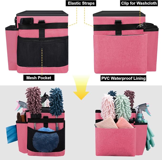 Wearable Large Cleaning Caddy Bag for Housekeepers (Rosered) - Image 5