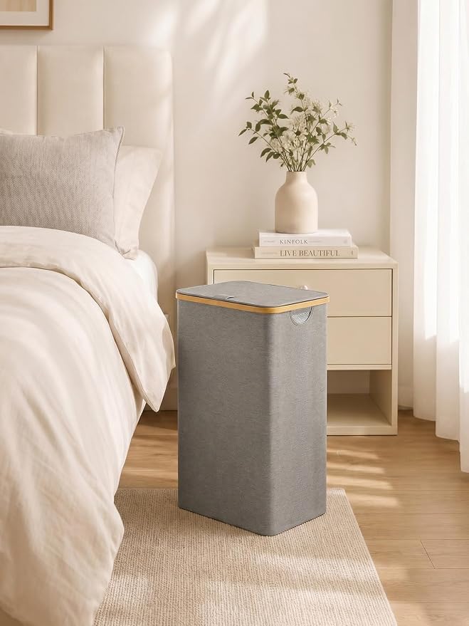 iEGrow Laundry Hamper with Lid, 110L Large Laundry Hamper with Handle and Lid, Collapsible Clothes Basket Organizer with Removable Inner Bag for Clothes Toys Towels - Grey - Image 9