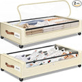 Under Bed Storage with Wheels 2Pack Storage Containers with Clear Window | Under Bed Drawers Rolling Under Bed Storage for Clothes,Shoes, Blankets (30.71 x 16.93 x 6.69 in, Beige) by SpaceHacks