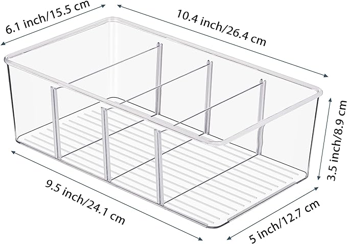 Vtopmart 8 Pack Food Storage Organizer Bins, Clear Plastic, 4 Compartments - Image 3