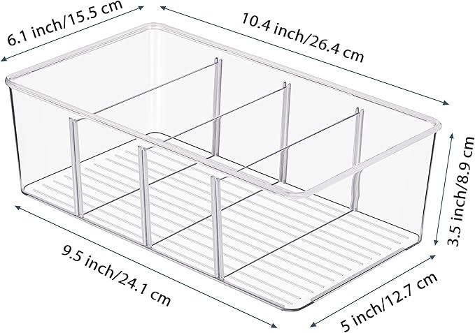 Vtopmart 6 Pack Food Storage Organizer Bins, Clear Plastic, 4 Compartments - Image 2