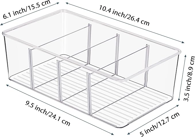 Vtopmart 4 Pack Food Storage Organizer Bins, Clear Plastic, 4 Compartments - Image 2