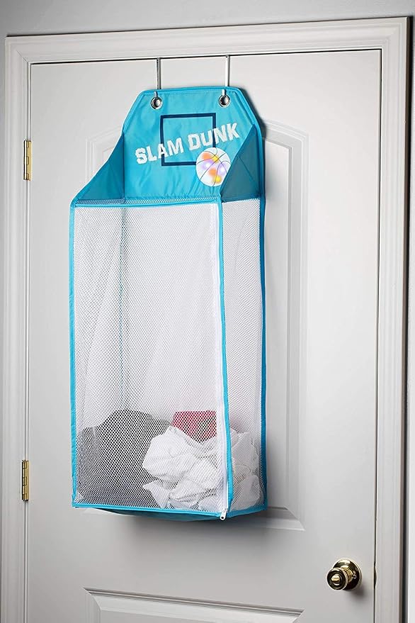 Store & Score Over The Door Hanging Kids Fun LED Basketball Light-Up Collapsible Mesh Laundry Hamper Basket, Toy Chest, Heavy Duty Metal Hooks Included. Patent Pending - Image 2