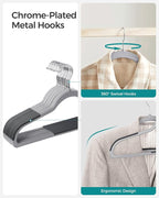 SONGMICS Plastic Clothes Hangers, Pack of 50, Space-Saving | 0.2 Inches Thick, 17.7 Inches Wide, 360° Swivel Hook, Light Gray and Dark Gray, BREANNA Collection UCRF50G - Image 5