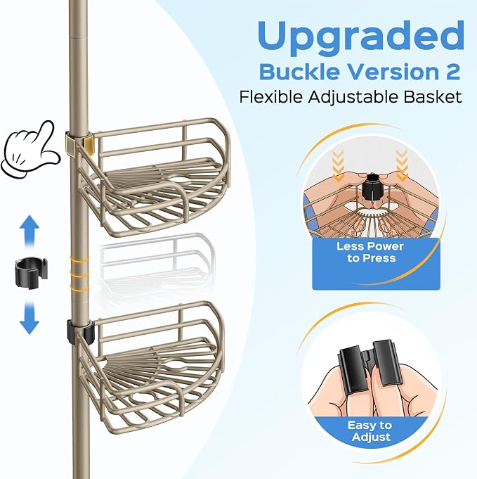 HAMITOR Corner Shower Caddy Tension Pole, 4-Tier Adjustable No-Drill Shelf - Image 6