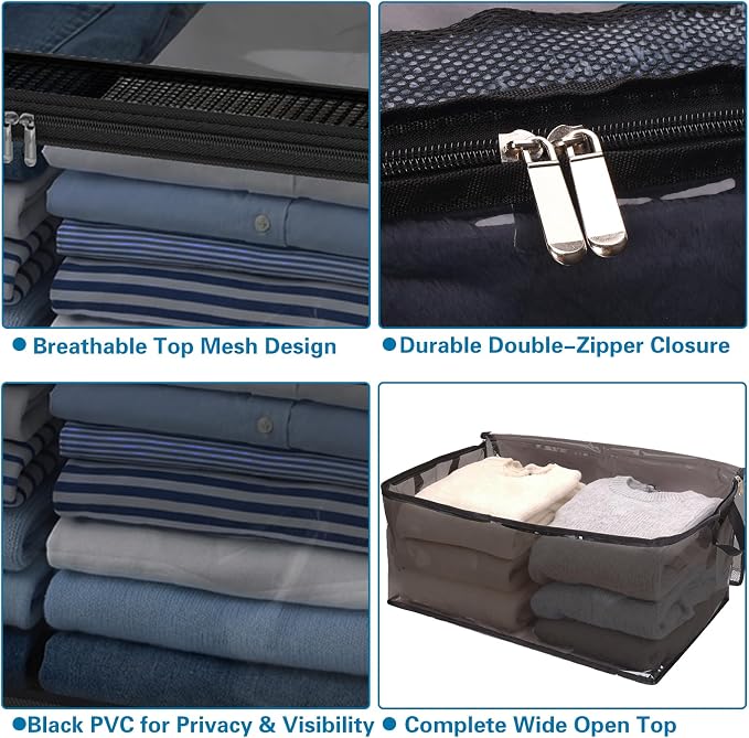 Fixwal Blanket Storage Bags 4 Pack 80L Large Clothes Closet Organizer Black - Image 3