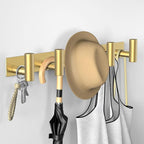 VAEHOLD Hat and Coat Wall Mount Rack - Hooks for Robes, Bags, Keys, and Towels - Bathroom Towel Hanger Organizer (Gold, “T“ Shape 5 Hooks 1 Pack) - Image 3