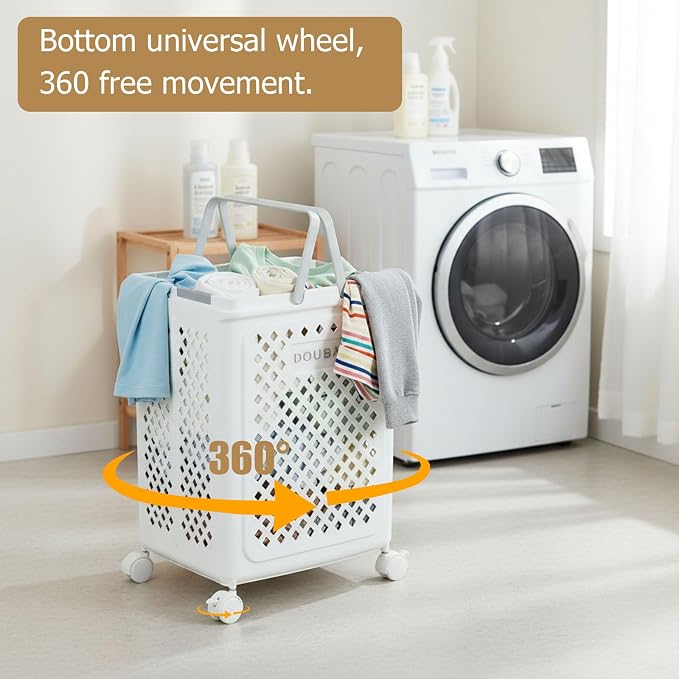 49L Collapsible Laundry Baskets, Plastic Laundry Hamper with Handles, Foldable Laundry Bin, Laundry Basket with Wheels for Laundry Room Organization, Ideal for Clothes, Towels, Blankets, White - Image 4