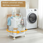 49L Collapsible Laundry Baskets, Plastic Laundry Hamper with Handles, Foldable Laundry Bin, Laundry Basket with Wheels for Laundry Room Organization, Ideal for Clothes, Towels, Blankets, White - Image 4