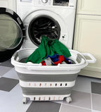 SAMMART 35L (9.24 Gallons) Collapsible Plastic Laundry Basket with Handle and Wheels - Foldable Pop Up Storage Container/Organizer with handle and wheels - Space Saving (1, White/Grey) - Image 8