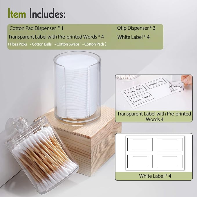 4 Pcs Acrylic Qtip Holder Dispenser for Cotton Swabs, Balls, Floss Picks - Image 3