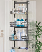 Consumest Over The Door Shower Caddy - 4 Tier Adjustable Hanging Shower Organizer Shelf with 2 Soap Holders & 22 Hooks, Rustproof Easy Installation Hanging Storage Rack for Bathroom, Black by Consumest