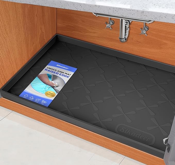 SIKADEER Waterproof Under Sink Mat 34" x 22", Silicone Mat Kitchen liner by SIKADEER