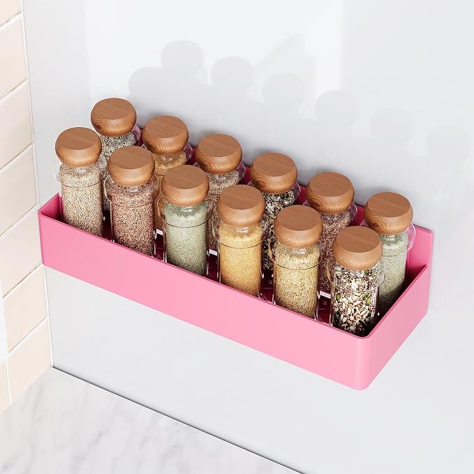 Mystozer Magnetic Spice Rack for Refrigerator, Kitchen Organizer and Storage Shelf, Pink(4 Pack) - Image 2