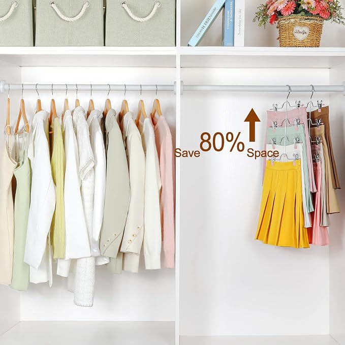 TOPIA HANGER 4 Tier Metal Skirt Hangers with Clips 80% Space Saving 4 Pack - Image 3
