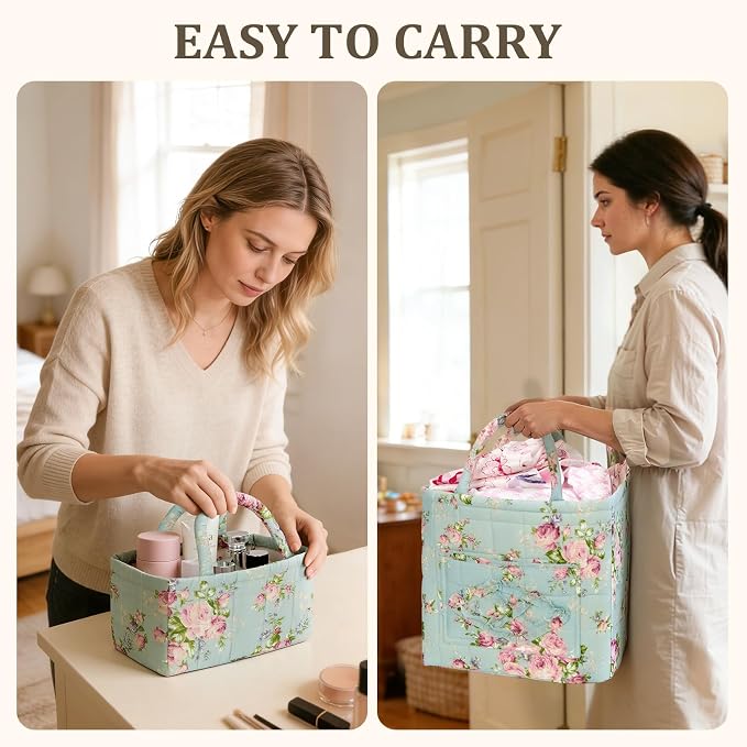 Fabric Storage Basket 2 Pack,Large and Mini Boho Laundry Nursery Hamper Portable Folding Organizer for Car Bedroom - Image 3