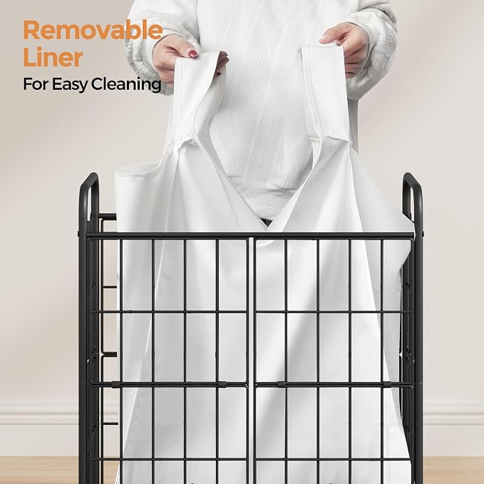 100L 2-Section Laundry Hamper with Wheels, Laundry Basket with Liner Bag - Image 5