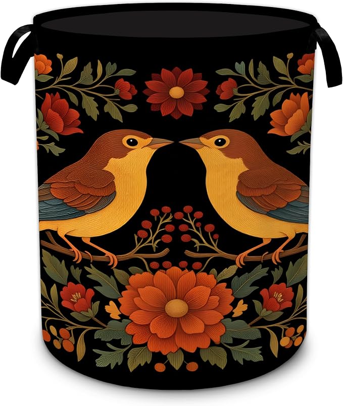 Vintage Birds Laundry Basket,Rustic Flowers Oxford Cloth Foldable Hamper with Handles, Portable Clothes Storage Bucket and Laundry Bag for Bathroom Laundry Room Bedroom Dorm by Unknown
