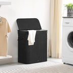 SONGMICS Laundry Hamper with Lid, Bamboo Laundry Basket, Removable Machine Washable Laundry Basket, with Handles, 26.4-Gallons, for Laundry Room, Bedroom, Bathroom, Ink Black ULCB63H - Image 2