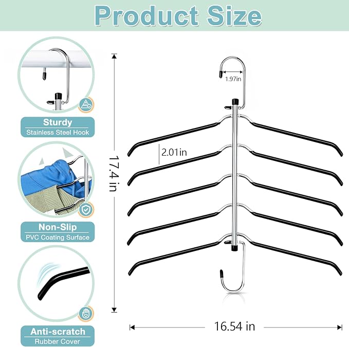 5 Tier Space Saving Shirt Hanger Non Slip Multi Blouse Hanger 2Pcs - Image 7