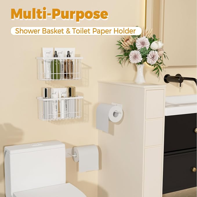 4 Pack Adhesive Cabinet Door Organizer - Tumbler Lid Organizer & Kitchen Storage baskets for Kitchen, Bathroom, Inside Cabinet Door Storage for Cup Lids, Spices, Small Supplies, Space-Saving (White) - Image 6