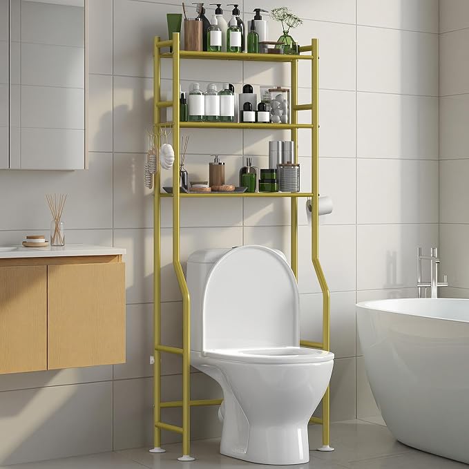 3-Tier Over Toilet Storage, Anti-Tip, 64" H, Gold by AriseWork