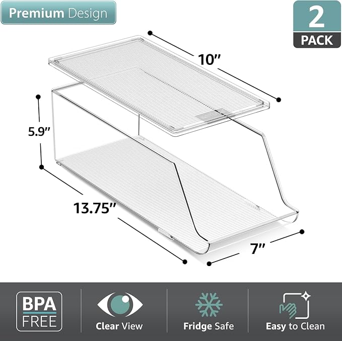 Sorbus Clear Skinny Can Organizer for Fridge, Stackable with Lids (2 Pack) - Image 2