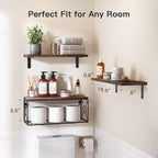 Amada Bathroom Shelves with Storage Basket, Set of 3, Rustic Brown - Image 3