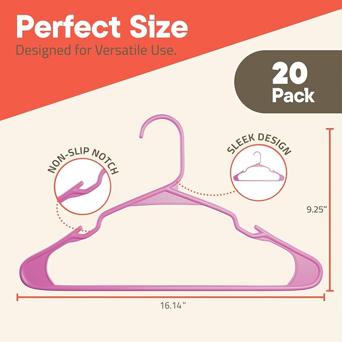 Pink Plastic Hangers 20 Pack– Heavy-Duty Plastic Hangers Slim and Space-Saving, Durable and Lightweight PP with Non-Slip Shoulder Notches for Slip Dresses, Suits, Jackets & Camisoles - Image 2