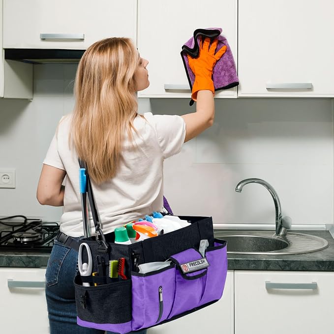 Large Cleaning Caddy for Cleaning Suppliers Organizer,15" Storage Organizer for House Clean Essential, Wearable Cleaing Bag, Storage Caddy for Housekeeping - Image 2
