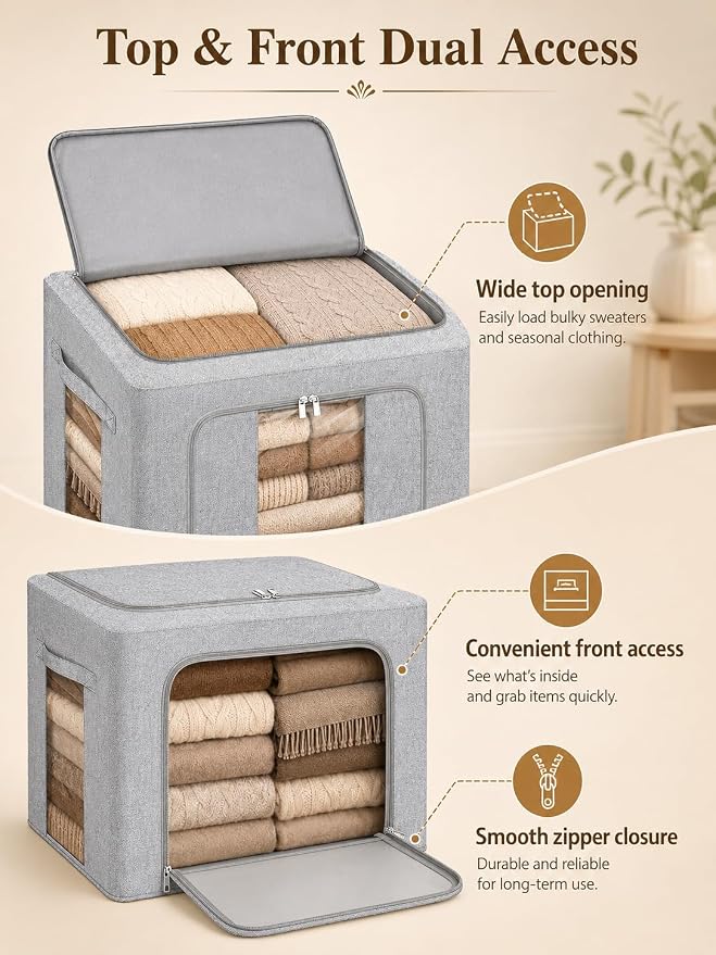 Large Cashmere Sweater Storage Bags w/ Steel Frame, 50L Wool Garment Bag - Image 7