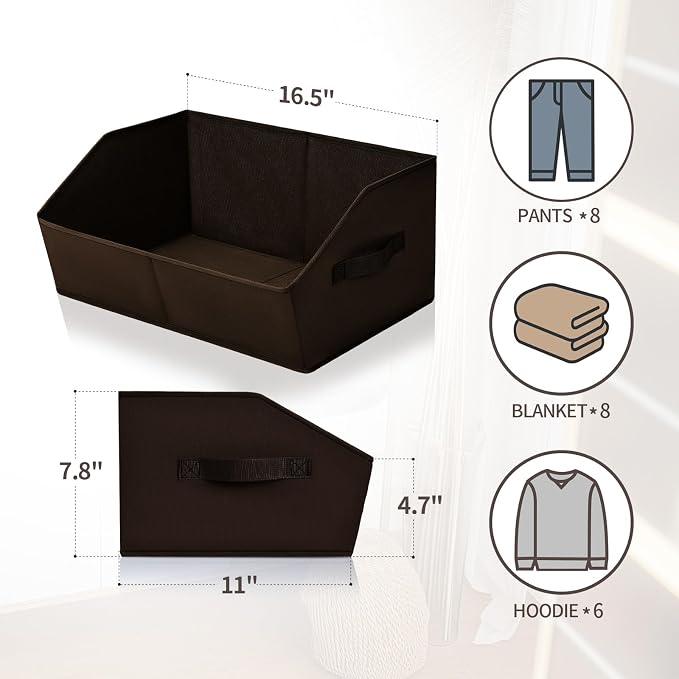 Homsorout Trapezoid Closet Storage Bins - Large Fabric Baskets for Organizing, Storage Baskets for Shelves, Cube Organizer Bins for Home, Closet, Dorm, 6 Pack, Brown - Image 2