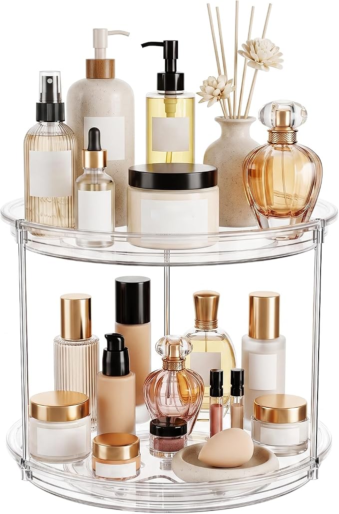 360° Rotating Makeup Organizer Skincare Organizer Countertop Clear by LazySpin