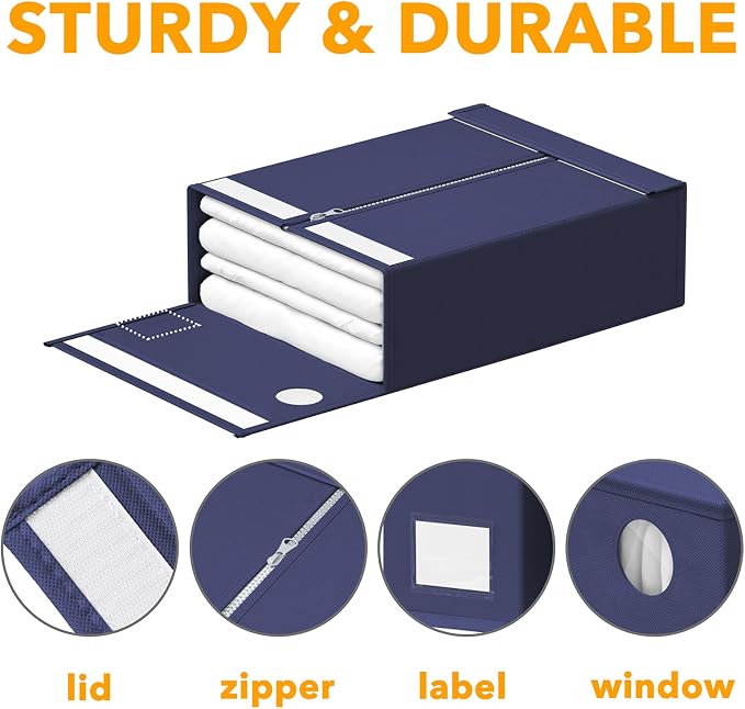 SpaceAid 4 Pack Bed Sheet Organizers and Storage, Foldable Sheet Organizer for Linen Closet, Sheets Set Folder Keeper with Window XL (Queen & King Size) Bedding Container (Navy Blue, 4 Pack) - Image 6