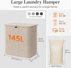 Lifewit 145L Large Laundry Basket with Lid, Laundry Hamper with Plastic Handles and Removable Bag, Foldable Tall Dirty Clothes Hampers for Laundry for Laundry Room, Bedroom, Bathroom, Dorm, Beige - Image 2
