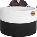 INDRESSME 115L Extra Large Woven Rope Blanket Basket Living Room WhiteBlack by INDRESSME