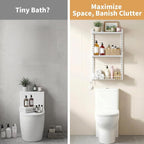 Kalrin 3 Tier Bathroom Shelves Over Toilet - Wall Mounted Floating Shelves with Drain Basket, Toilet Paper Storage, Height Adjustable Over The Toilet Storage, Pure White - Image 4