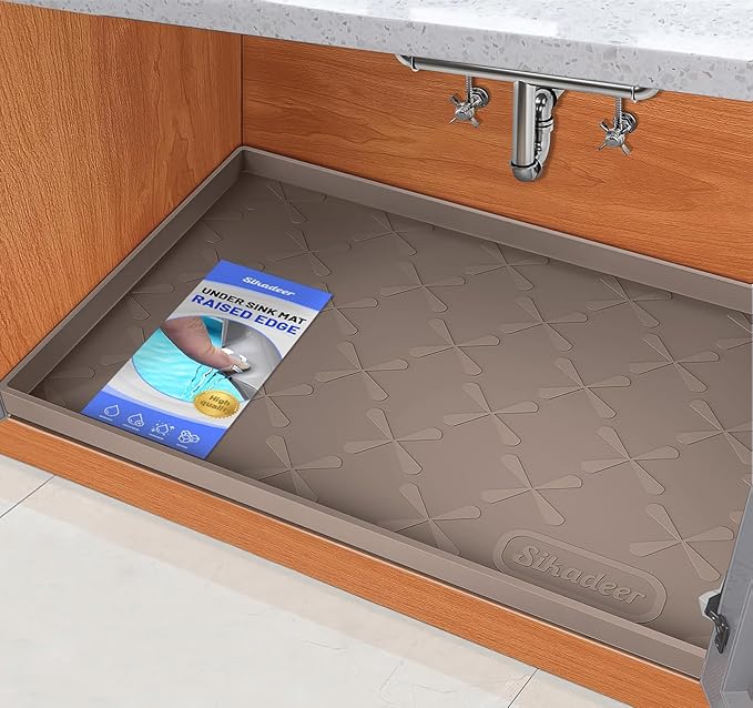 SIKADEER Waterproof Under Sink Mat Silicone 28" x 22" Kitchen Cabinet liner by SIKADEER