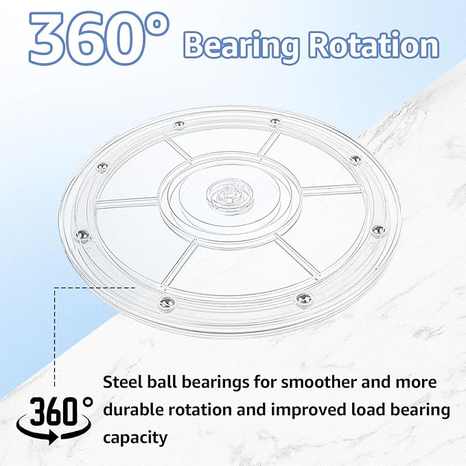 WOPPLXY 4 Pcs 8 Inch Lazy Susan Turntable Acrylic Ball Bearing Rotating Tray, Clear Turntable Organizer, Rotating Base Clear Acrylic Plates for Pantry, Cabinet, Spices, Makeup, (360˚ Rotation) - Image 4