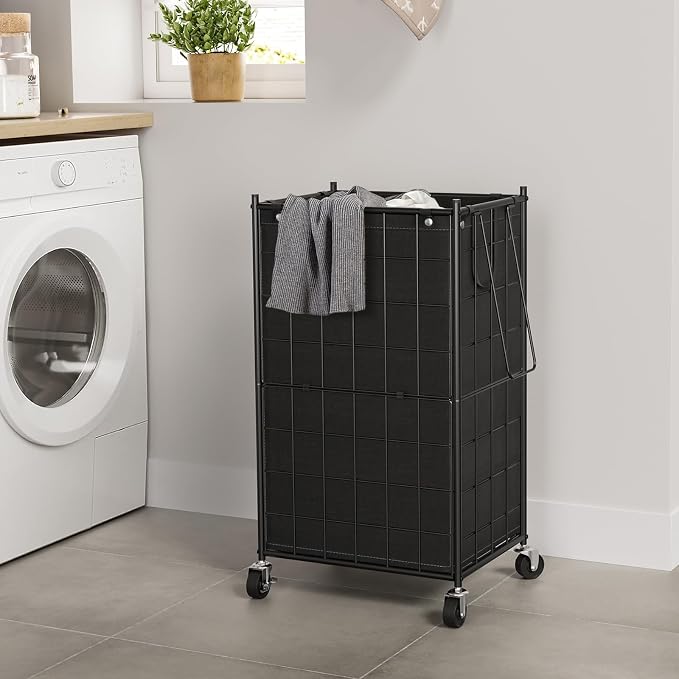 WOWLIVE Rolling Laundry Basket, Metal Wire Frame Laundry Hamper with Wheels - Image 3