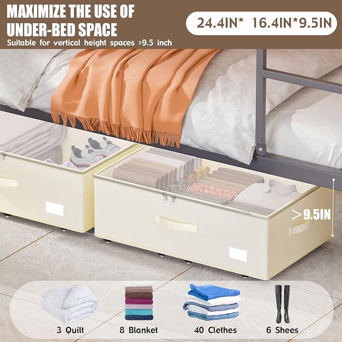 EE-RoomWorld Under Bed Storage with Wheels, No Assemble Required 10 inches height Under Bed Storage bins,Large capacity Rolling Underbed Shoe Storage containers，dorm underbed storage drawers - Image 2