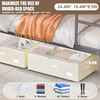 EE-RoomWorld Under Bed Storage with Wheels, No Assemble Required 10 inches height Under Bed Storage bins,Large capacity Rolling Underbed Shoe Storage containers，dorm underbed storage drawers - Image 2