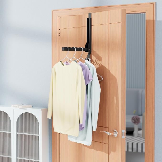 2 Pack Over The Door Hanger Folding Clothes Drying Rack, Folding Hanging Coat Rack for Indoor Laundry Room Compact Small Space Foldable Portable Clothing Hanger Hook Collapsible (Black-2(Upgraded)) - Image 9